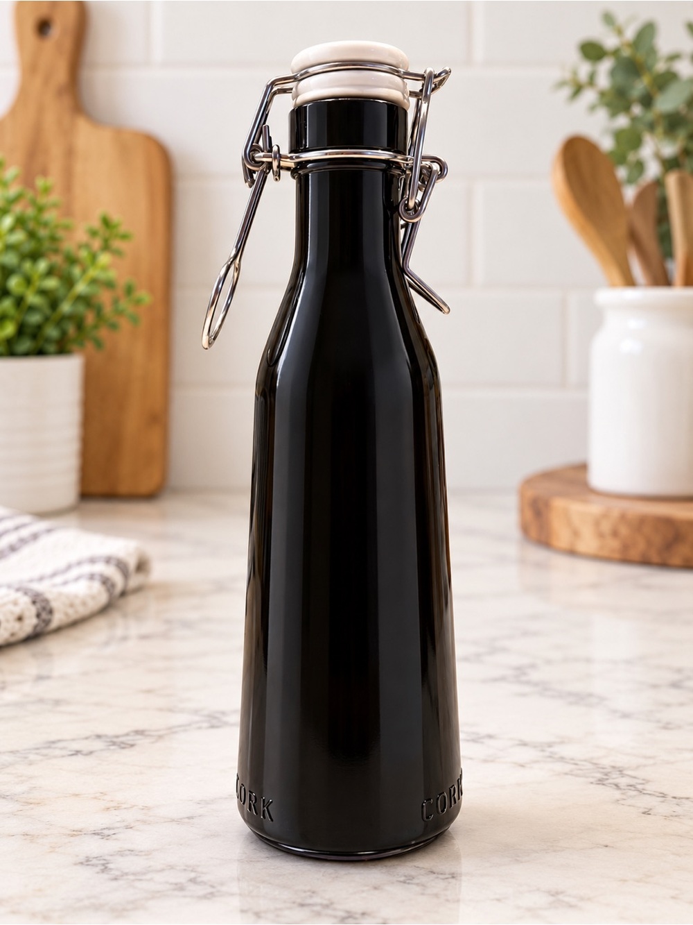County Cork Vintage Black Glass Swing Top Bottle Ceramic Stopper 750 ml